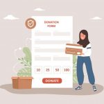 Illustration of girl standing next to donation form for online school fundraising