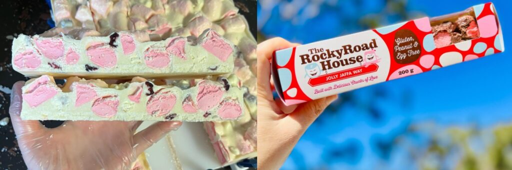 image of hand holding a bar of fundraising rocky road